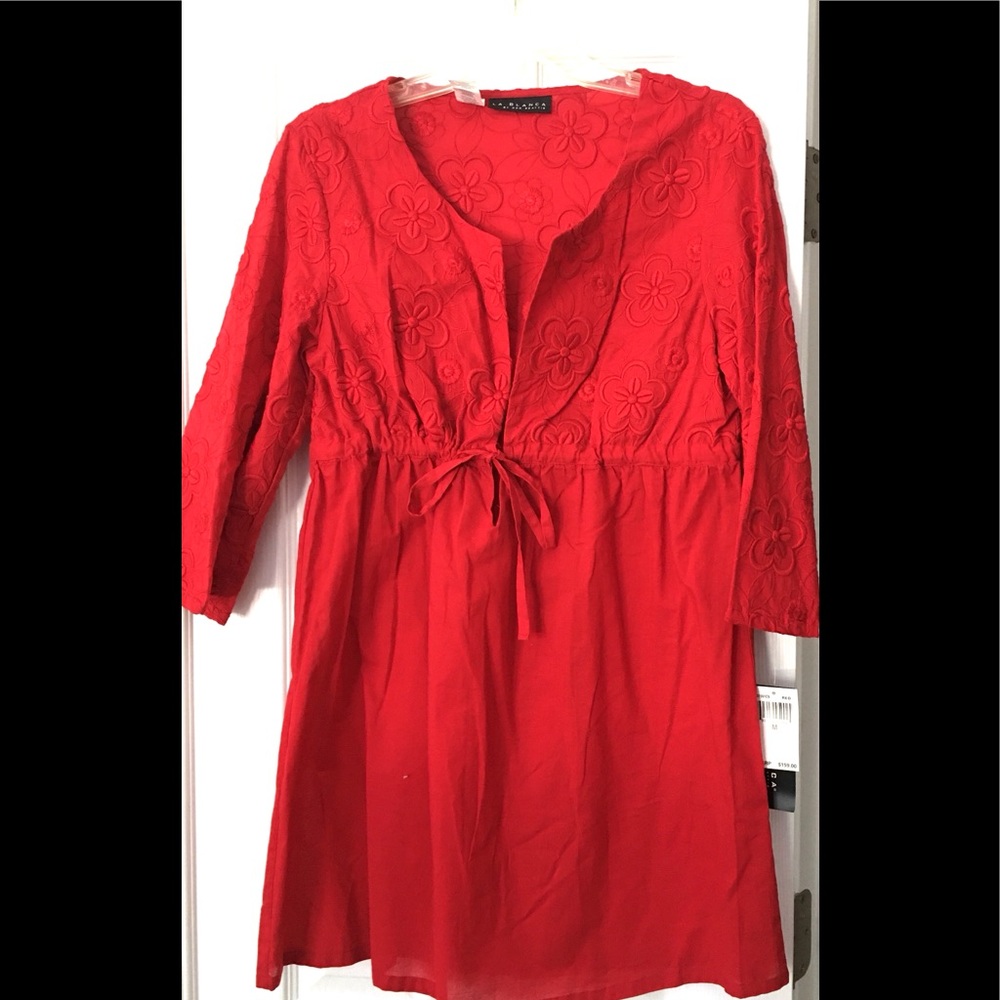 La Blanca Red Embroidered Swim Cover-Up Dress 100% cotton Size Medium NWT